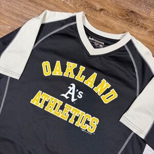 Oakland Athletics MLB Baseball Jersey T Shirt Men's L Black Yellow Performance